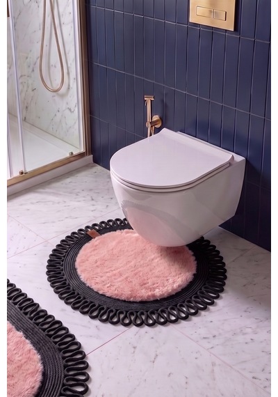 Banyo Paspası Takımı 60x100+60x60 Cm Dış Trikot Pembe & Siyah