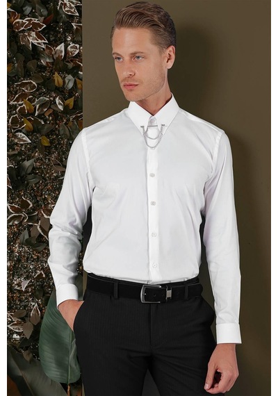 Efor Gk 703 Slim Fit Beyaz Klasik Gömlek Beyaz
