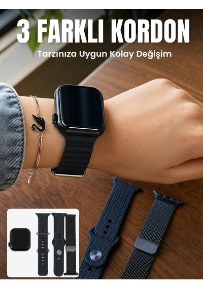 Amoled Ekranlı Bluetooth Aramalı 3 Kordonlu Akıllı Saat - Lisinya