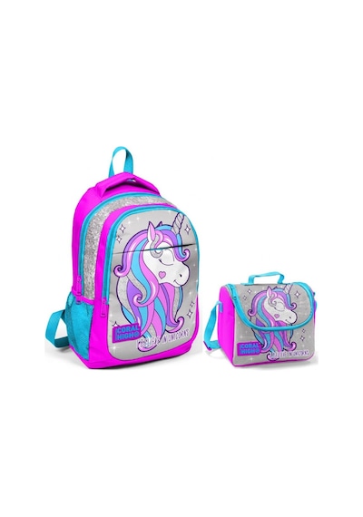 Coral High Kız Çocuk Gri Unicorn Okul Sırt Çantası ve Beslenme Ça