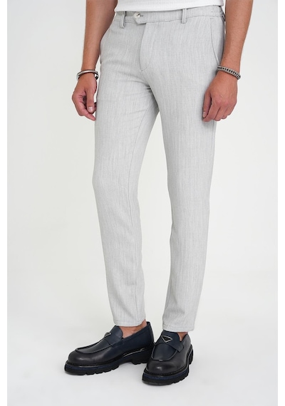 Efor Comfort Fit Beli Lastikli Balıksırtı Desen Açık Gri Pantolon P 1175 A.Gri