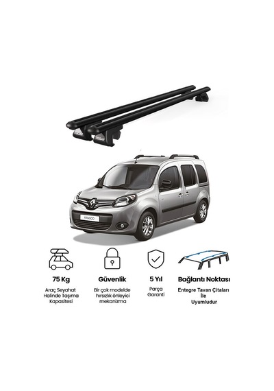 Venüs Renault Kangoo 5d 2007-2021 Uyumlu Siyah Ara Atkı Port Bagaj Tavan Barı