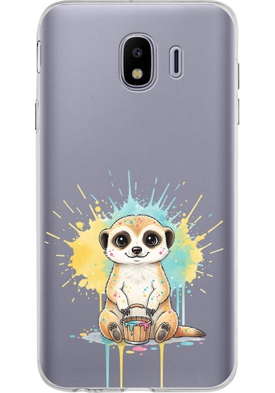 Samsung Galaxy J4 İle Uyumlu Splash Mirket Tasarımlı Şeffaf Silikon Kılıf Şeffaf