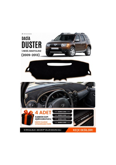 Dacia Duster 1.nesil Makyajsız 2009-2013 Uyumlu Torpido Örtüsü, Torpido Kılıfı - Siyah-bej - Da003