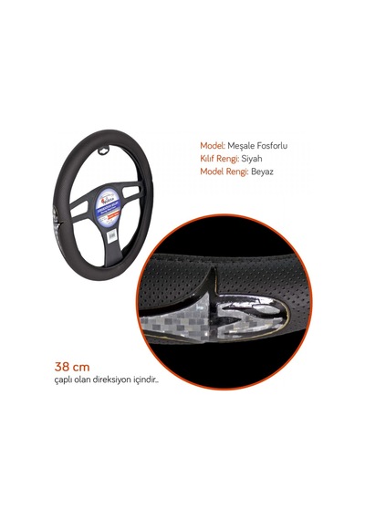 Nyf Direksiyon Kılıfı Fosforlu 38 Cm Siyah Meşale Beyaz A-10