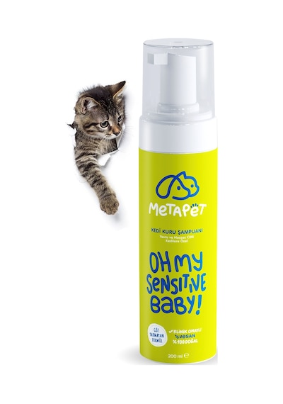 Metapet Kuru Köpük Kedi Şampuanı Hassas Ciltli Kediler İçin Doğal Susuz Yıkama 200 ML