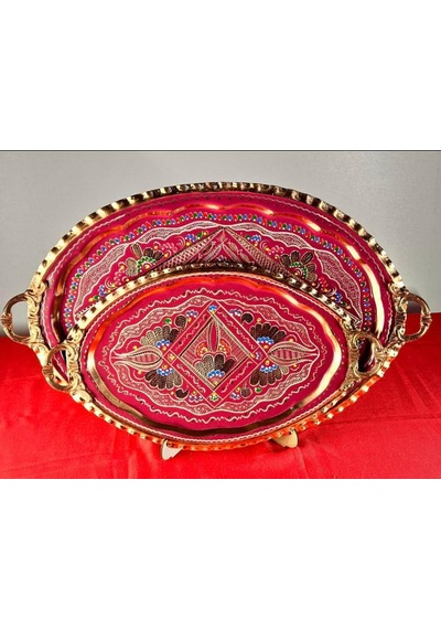 Bakır Oval 2li Tepsi Set