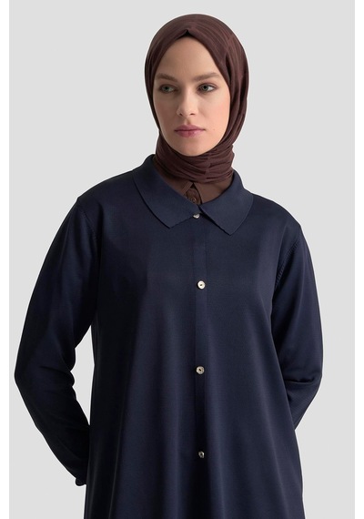 Armine Trend Düğme Detaylı Gömlek Yaka Triko Tunik Lacivert 25ytd4115 Lacivert