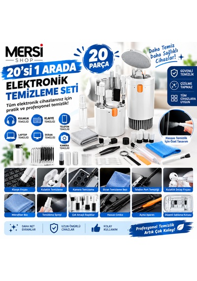 20'si 1 Arada Elektronik Temizleme Seti Kulaklık Klavye Telefon Laptop Ekran Temizleme Kiti Fırçalı