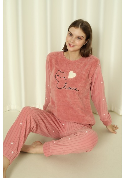 Wordex Fawn 04-3309 Peluş Welsoft Polar Kışlık Yumoş Kalpli Kedili Kadın Pijama Takımı Pudra Wordex Fawn 04-3309 Peluş Welsoft Polar Kışlık Yumoş Kalpli Kedili Kadın Pijama Takımı Pudra