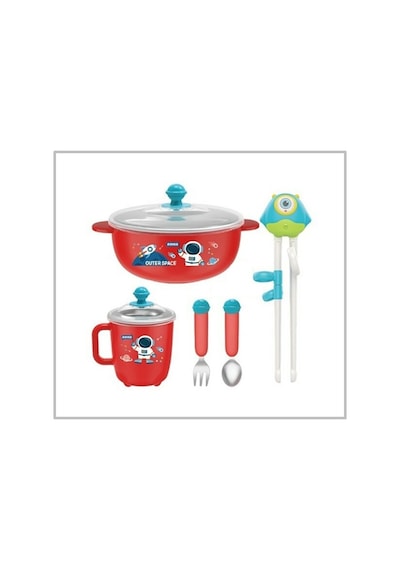 Vagon Life Çelik Yemek Takımı 5 Parça Uzaylı Kırmızı C-1010
