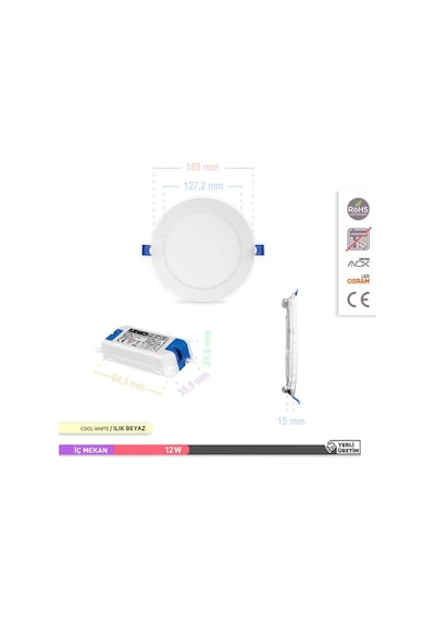 Ack 12W 4000K Ilık Beyaz Sıva Altı Yuvarlak Led Panel Armatürü AP