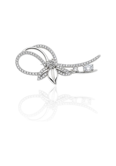 Oya Silver Zarif Zirkon Taşlı Flora Gümüş Broş 4x1.6cm Oyot405