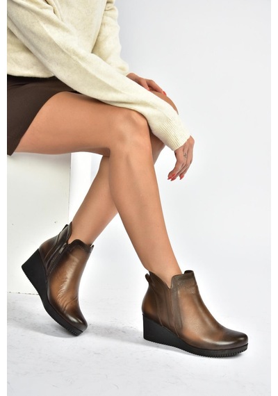 Fox Shoes V999100803 Taba Hakiki Deri Dolgu Tabanlı Kadın Bot Taba-hakiki Deri