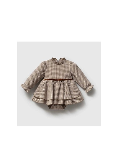 Ministok Amour Alttan Çıtçıtlı Kız Bebek Elbise Ve Hırka Takım Kahverengi