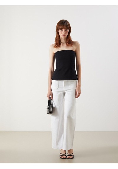 Lcw Vision Siyah Straplez Yaka Peplum Bluz