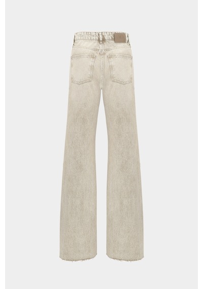 Açelyaokcu High Waist Wide Leg Kar Yıkama Geniş Paça Dikişsiz Jean Bej