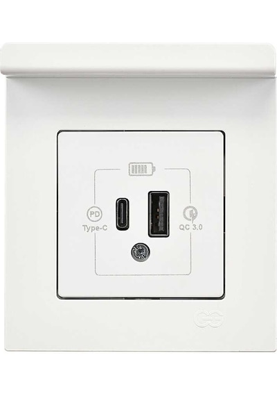 Eqona Pratik Telefon Tutucu 2 Çıkışlı Usb Şarj Prizi, 20w, Type A + Type C, Beyaz