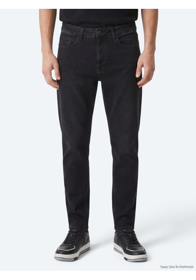 Kip Siyah Düz Slim Fit Denim Pamuk Karışımlı Pantolon Siyah