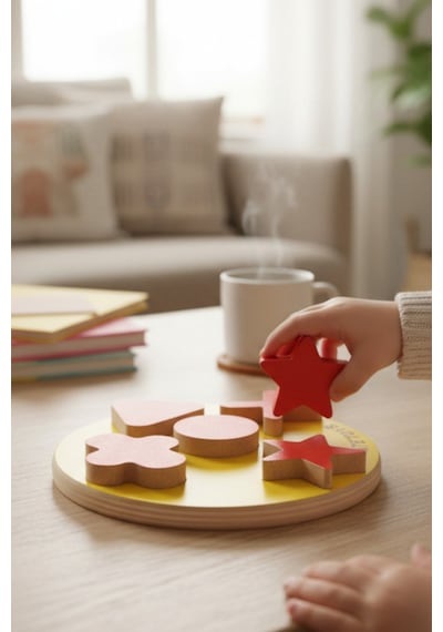 Montessori 5 Parça Yuvarlak Renkli Geometrik Eğitici Ahşap Puzzle