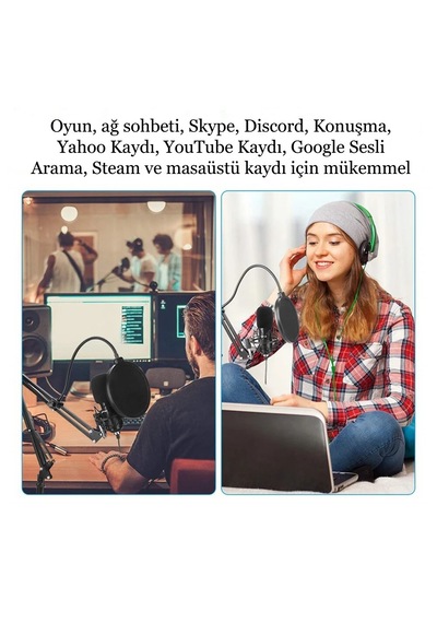 Profesyonel Kondansatör Mikrofon Seti Ayarlanabilir Stand Usb Pc Bağlantılı Youtube Karaoke Podcast