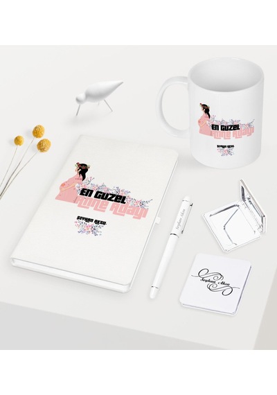 Kişiye Özel En Güzel Anne Adayı Beyaz Defter Kalem Kupa Ayna Seti (424663005)