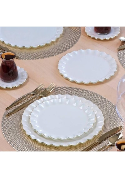 Glore Zarif Solid Krem Wavy Pasta Tabağı 21cm 6 Lı -81442