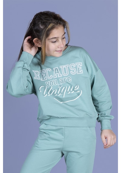 Toontoy Kız Çocuk Baskılı Düşük Kol Sweatshirt Yeşil