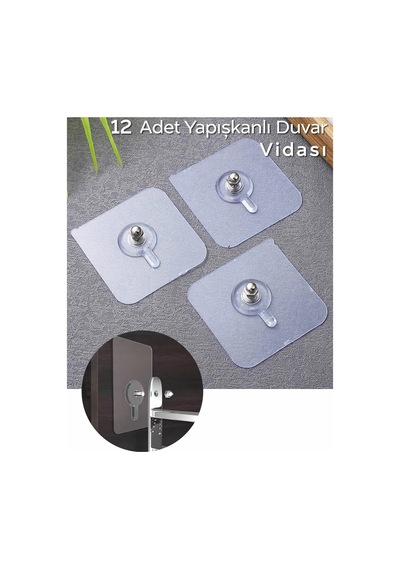 Matkap Delme Yok 12 Adet Güçlü Yapışkanlı Duvar Vidası - Elbise Çervece Askısı Duvar Kancası Çivi Diğer