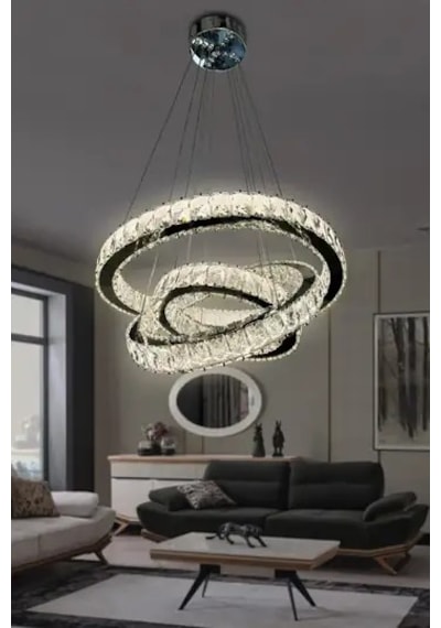 G-light 3 Katlı Kristal Taşlı Modern Led Avize Renkli