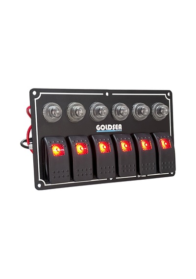 Goldsea Marine Switch Panel 6 Anahtarlı Otomatik Sigortali 12-24V Sigorta Paneli Kırmızı Led Kırmızı
