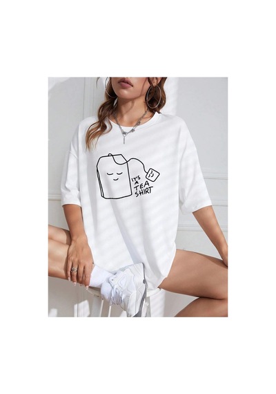 Tarzsokak Karikatür Ve Grafik Tasarım Oversize T-shirt Cartoon/letter Serisi Kod599 Beyaz