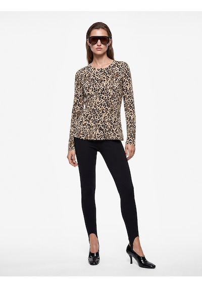 Koton Slim Bisiklet Yaka Uzun Kollu Leopar Desenli Peplum Hırka Bej Desenli 7wak30126ek Ekru