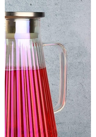 Borosilikat Cam Sürahi, Lüster Boyamalı, Metal Kapaklı, 1.8l Kapasiteli, Dalgalı Konik Form, Ergonomik Kulplu, Şef