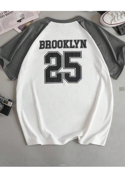 Startmore Siyah Oversize Çift Renk Brooklyn Baskılı Unisex Tshirt Beyaz