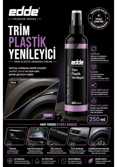 Edde Araba Araç Oto Trim Plastik Aksam Yenileyici Onarıcı Krem Plastik Yenileme Kremi 250 Ml Detailing 250ml