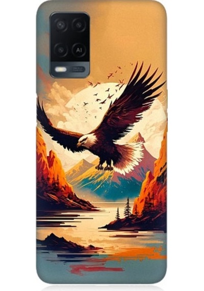 Oppo A54 Uyumlu Uçan Siyah Beyaz Kartal Desenli Silikon Kılıf