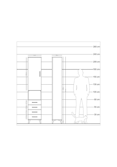 Arges Dolap 3 Raflı 4 Çekmeceli Tek Askılı 44x30x221 Antrasit-çam Antrasit