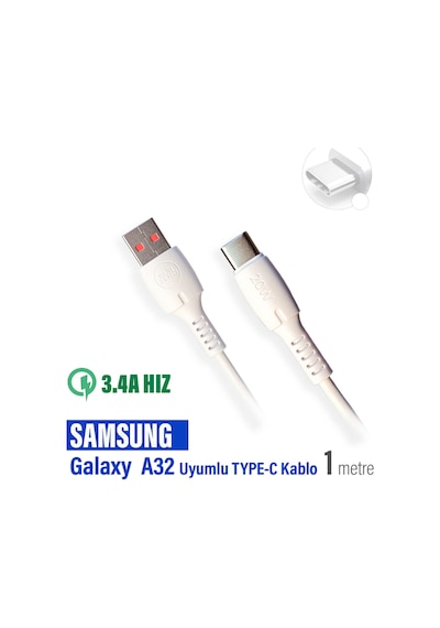 Samsung Uyumlu A32 Şarj Kablosu 3.4a Hızlı Type-c Şarj Kablosu 1m