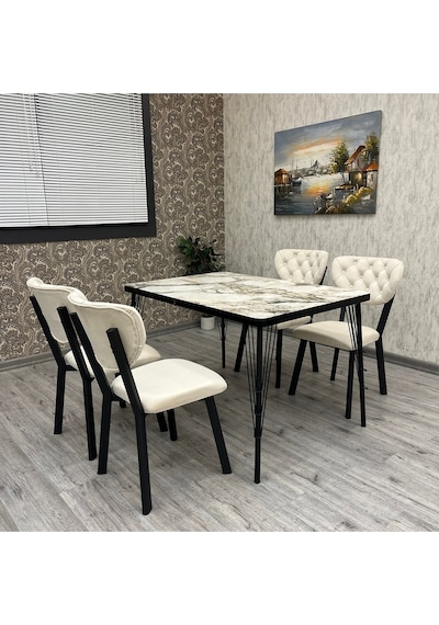 Akumarin Mutfak Yemek Masası Takımı- 4 Kişilik Mutfak Masa Sandalye Takımı- Mutfak Masası Takımı Siyah Beyaz Mermer Krem Akumarin Mutfak Yemek Masası Takımı- 4 Kişilik Mutfak Masa Sandalye Takımı- Mutfak Masası Takımı Siyah Beyaz Mermer Krem