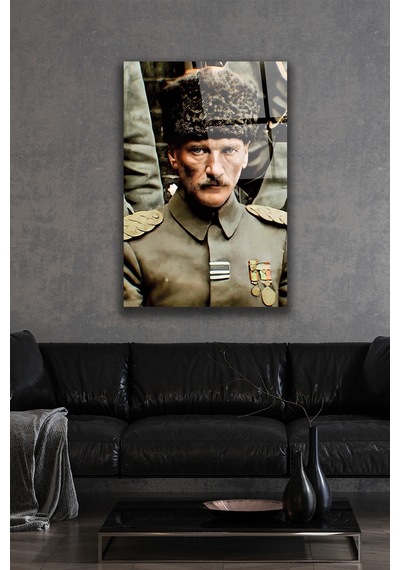 Atatürk Portresi Cam Tablo Dekoratif Duvar Tablosu Uv Baskılı Canlı Renkler Yatak Odası Ve Antre Doğum Günü Hediyesi 4mm Kırılmaz Cam