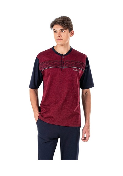 Pierre Cardin 6018 Bordo Erkek Jakarlı Kısa Kollu 3'lü Pijama Takımı Bordo