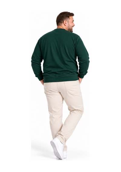 Annex Büyük Beden Basic Waffle Kumaş Erkek Sweatshirt Yeşil