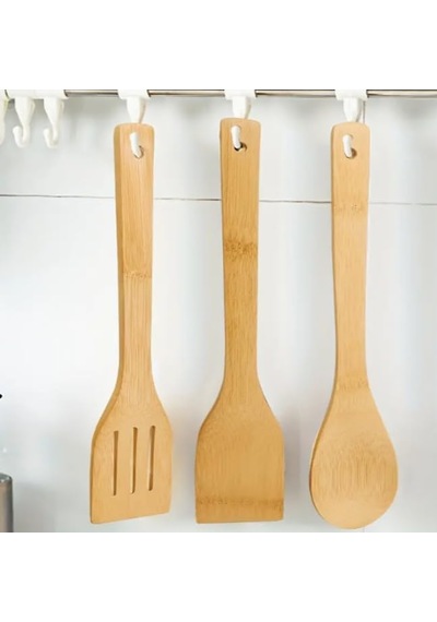 Aee 5'li Büyük Boy Doğal Bambu Kaşık Spatula Mutfak Tahta Kaşık Seti 30cm