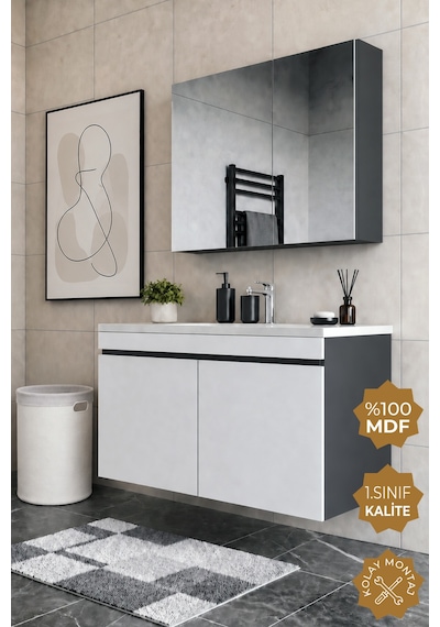 Teta Home Tokyo 100 Cm Mdf Banyo Dolabı Seti Antrasit - Beyaz Teta Home Tokyo 100 Cm Mdf Banyo Dolabı Seti Antrasit - Beyaz