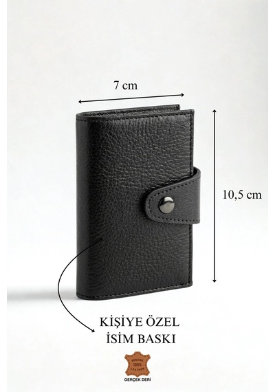 Vanilla Collection İsim Baskılı Hakiki Deri Çıtçıtlı Akordiyon Kartlık & Cüzdan & Portföy Siyah