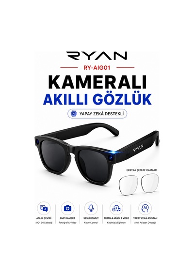 Yapay Zeka Destekli Kameralı Akıllı Güneş Gözlüğü Anlık Çeviri Fotoğraf Video Bluetooth Müzik Sesli Görüşme Ry-aıg01