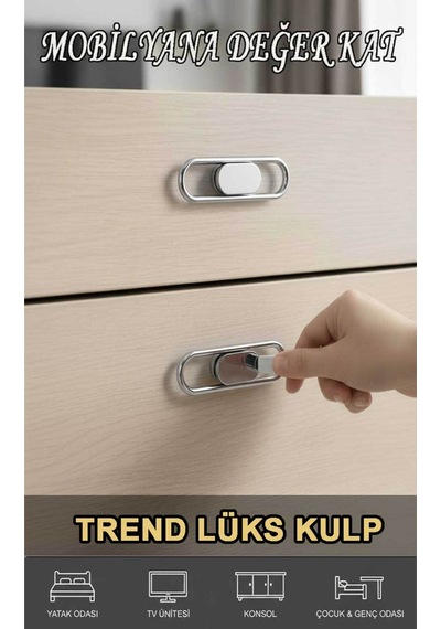 Lüks Trend 32 Mm 4 Adet Mobiya Yatak Odası Tv Ünitesi Konsol Çocuk Ve Genç Odası Kulp Krom