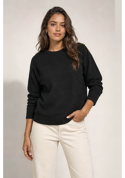 Fashion Friends Düğme Detaylı Siyah Kadın Kazak 26k0039k1