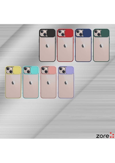 Kilifone - Apple Uyumlu iPhone 13 - Kılıf Slayt Sürgülü Arkası Buzlu Lensi Kapak - Pembe Açık